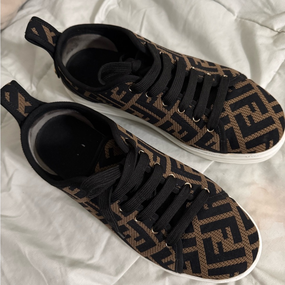 Fendi Black and Brown Patterned Sneakers - Picture 2 of 7